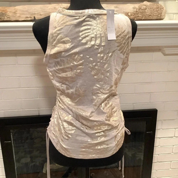 #187 Gorgeous NWT White House Black Market Gold Leaf Print Tank Sz Sm petite - Picture 4 of 5